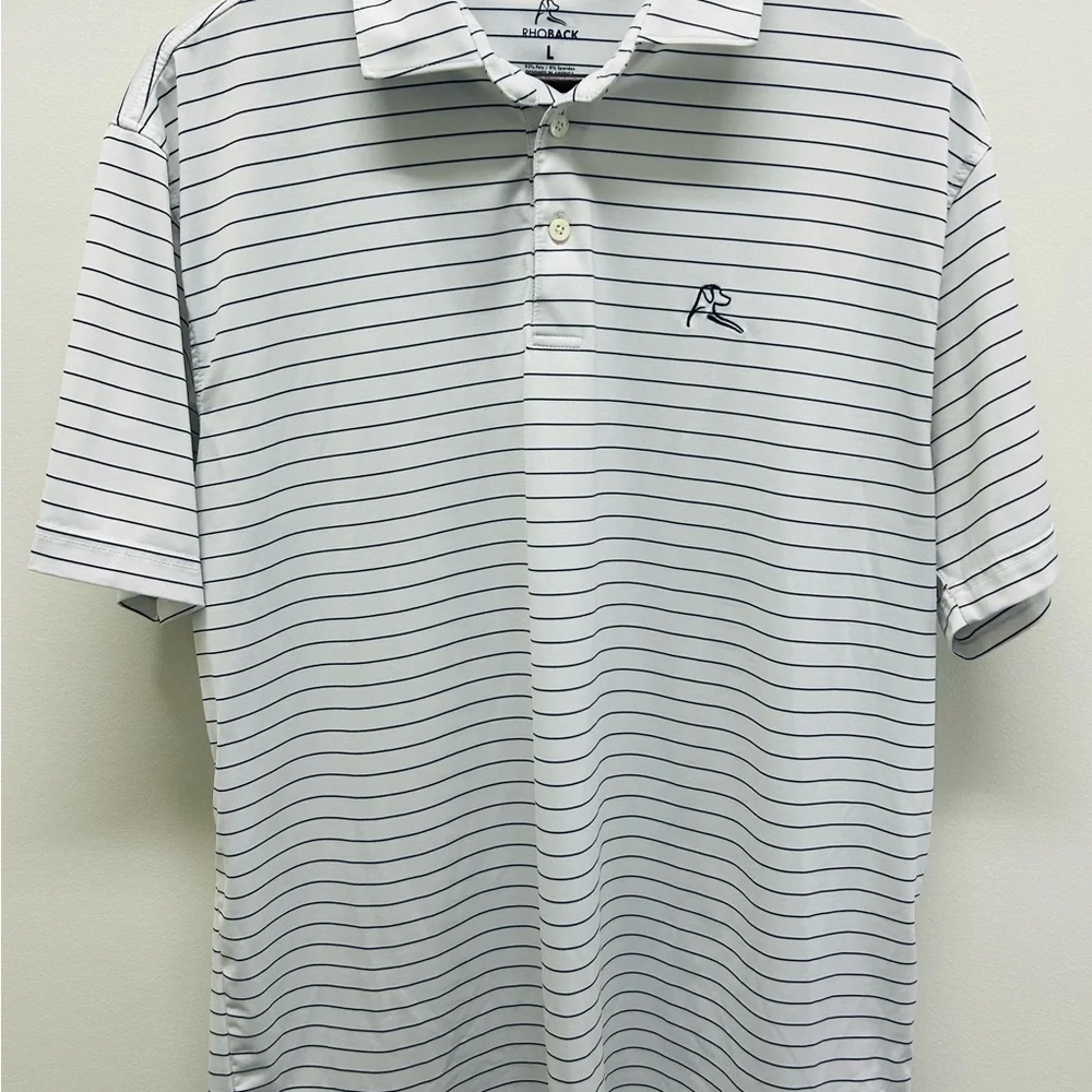 Rhoback Men's Polo Shirt - White with Black Stripes - Picture 1 of 5